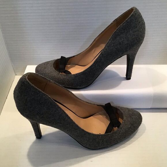 Lauren Conrad Wool Blend Heels Sz 7m Gray Black Bow Office Classic Office Cute - Picture 2 of 6